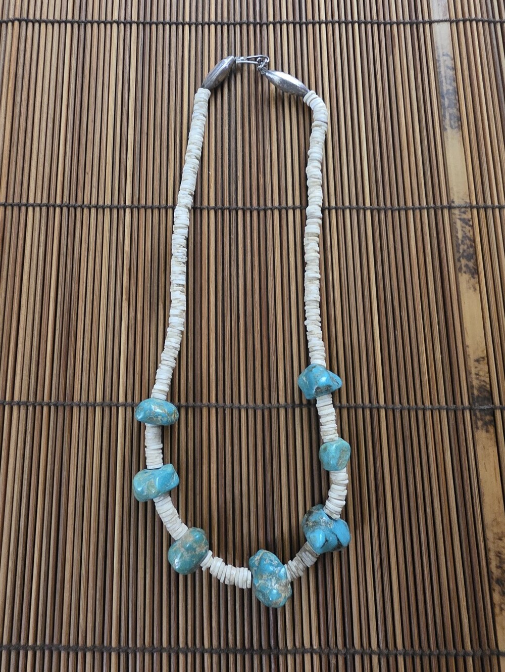 Sterling Silver Native Turquoise, Shell Necklace (Vintage)